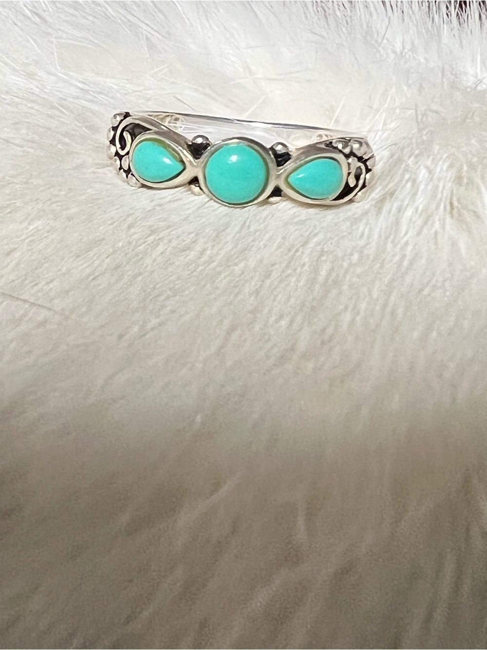 Sterling Silver Turquoise Triple Stone Women’s Ring - Picture 8 of 8